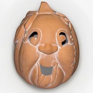 Vintage Terra Cotta JACK O LANTERN Halloween Pumpkin Face Candle Holder